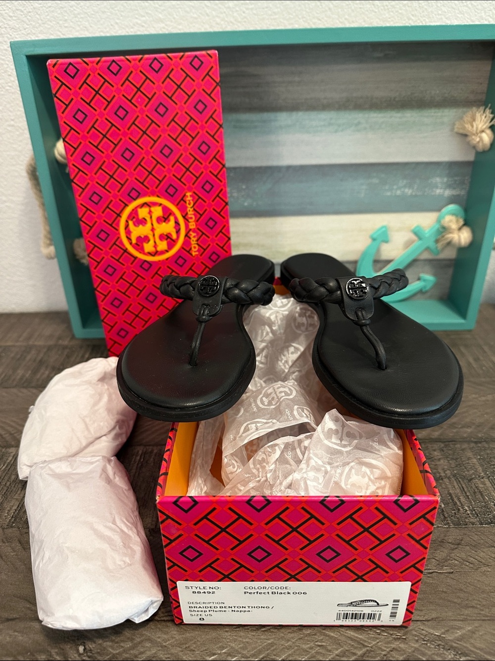 Tory Burch Braided Benton Thong Size 8 - Picture 2 of 9